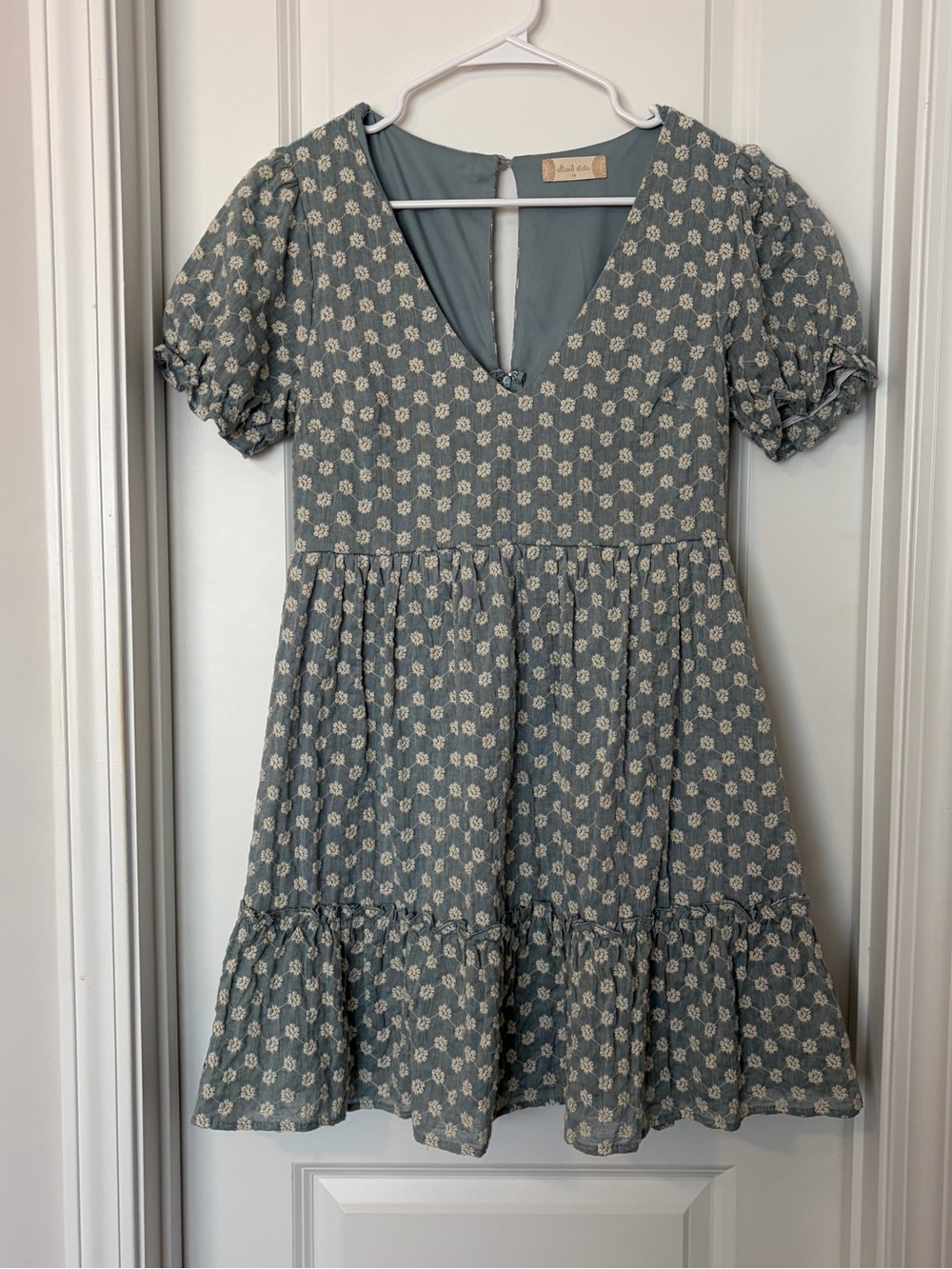 Altar'd State Blue Floral Puff Sleeve Tiered Dress